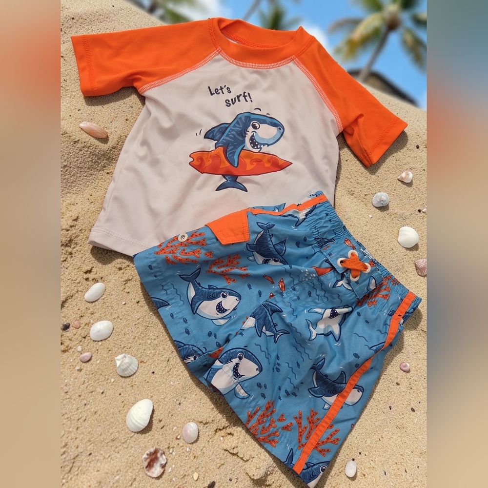 *0950 Let's surf sharks 2pc swimsuit suit set Boys 24 Months